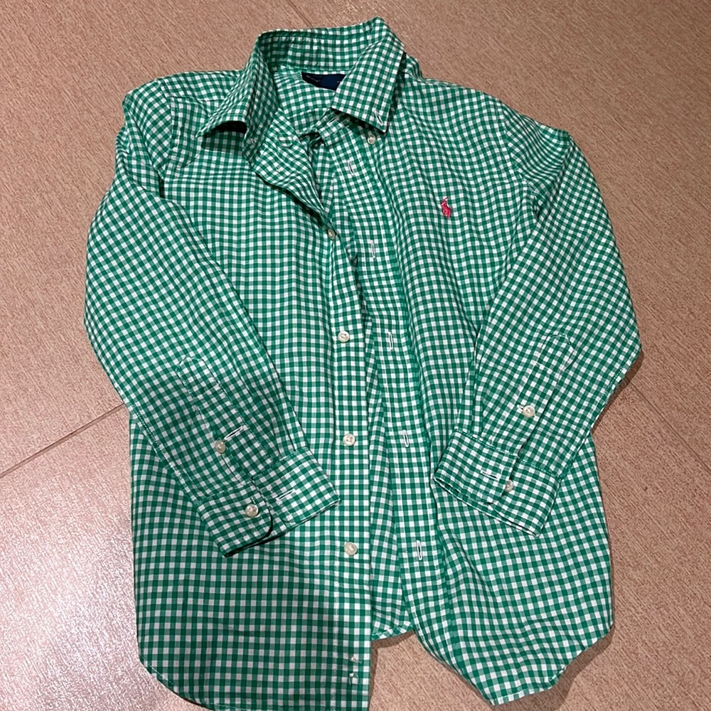 Ralph Lauren boys green check button down size 7